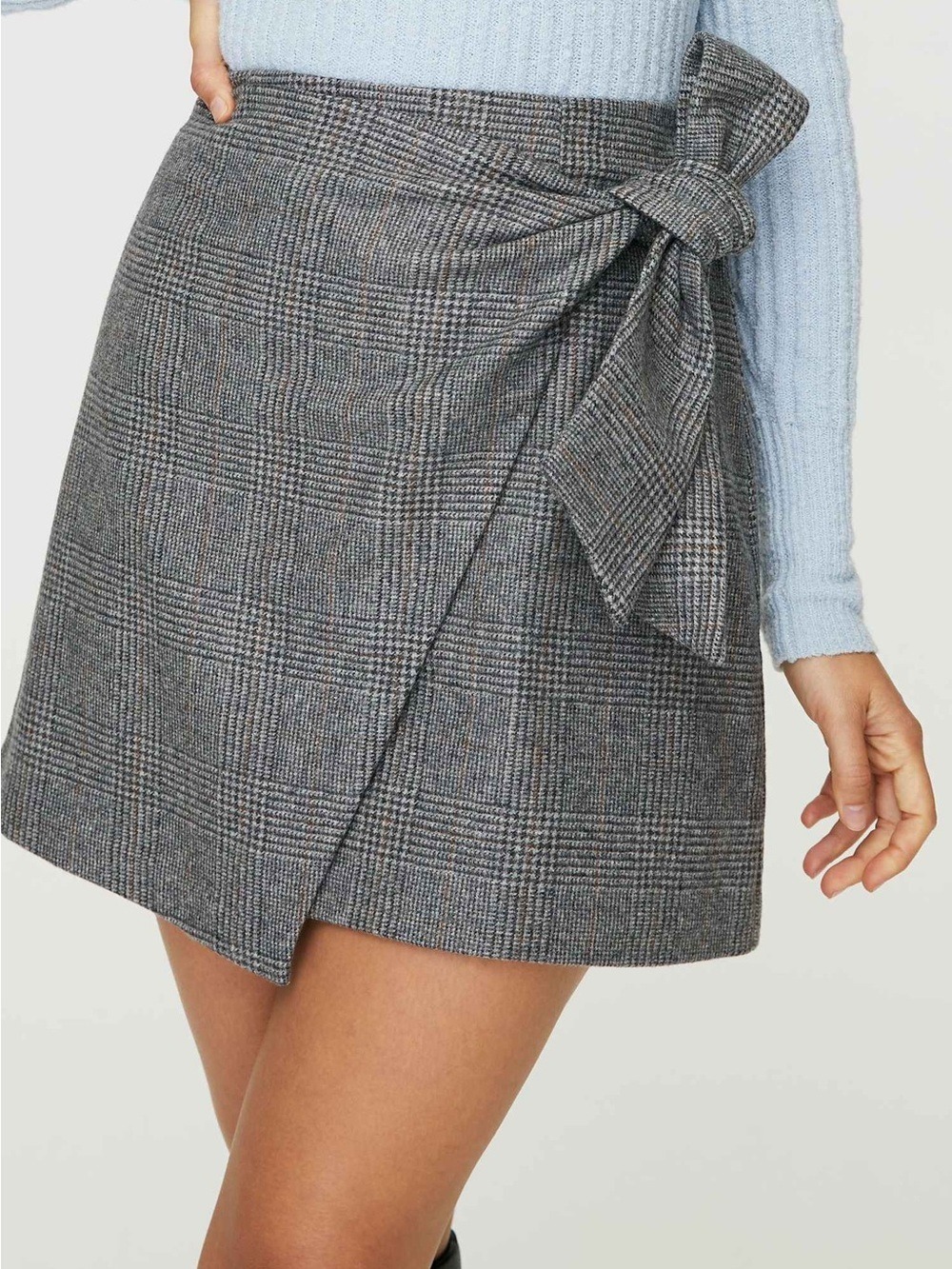 Wilfred Wrap-Front Skirt Size 2 Lt Grey Glen Chk W Org Aritzia